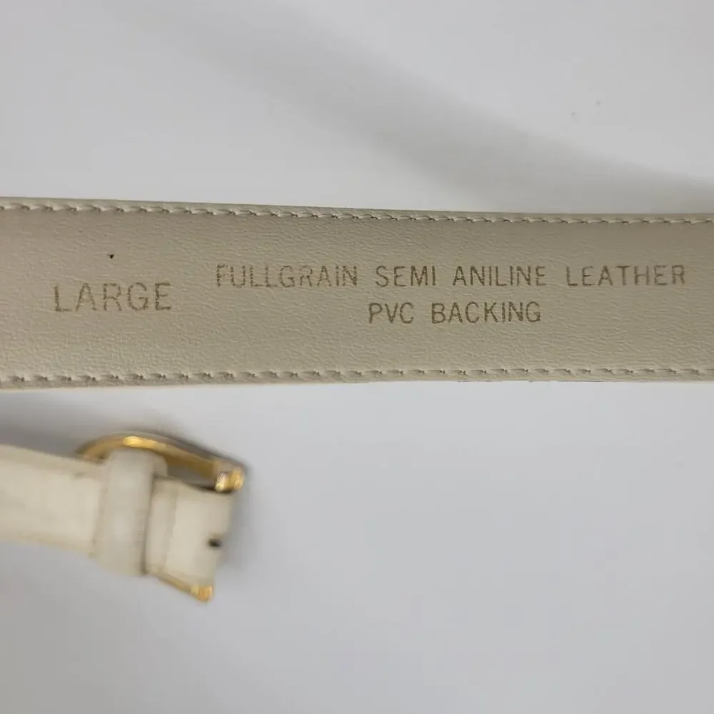 Vintage Liz Claiborne‎ Belt Large Cream Leather Gold Buckle Dress Classic 90s